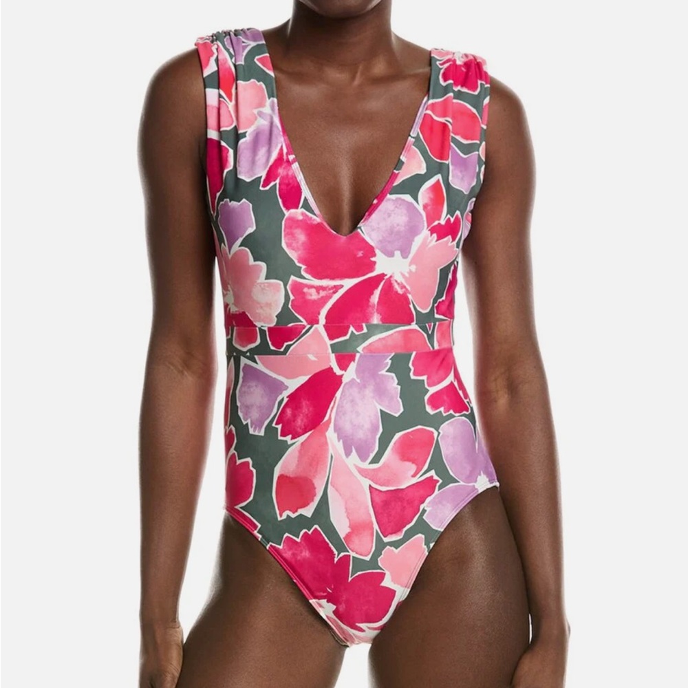 Summersalt Ruched Backflip One Piece Swimsuit Watercolor Floral Pink size 16 NWT